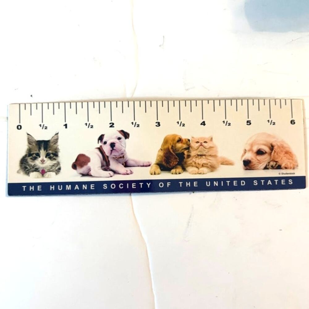 Animal Humane Society Magnetic Ruler Fridge Magnet Puppies Kittens HSUS 6.5x2